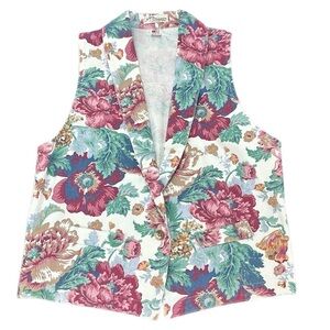 Vintage Norm Thompson Cotton Floral Multi Color Vest Size Large Summer‎